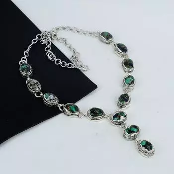 Красивое ожерелье из серебра 925 пробы с драгоценными камнями из меди и малацита, ожерелье из серебра и меди и малацита для жены, ожерелье унисекс, подарок на день рождения 20 зелёный