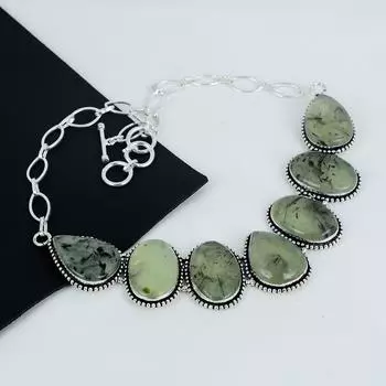 Красивое ожерелье из серебра 925 пробы с драгоценными камнями пренит, серебряное ожерелье с пренитом для жены, ожерелье унисекс, подарок на Рождество 20 зелёный