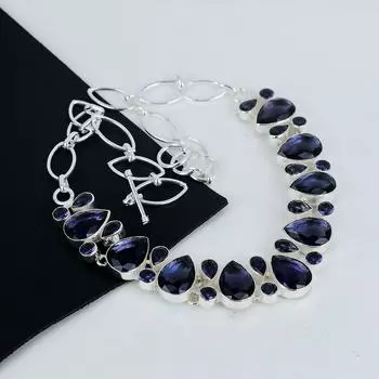 Красивое ожерелье из серебра 925 пробы с аметистом, ручная работа, аметистовое серебряное ожерелье для жены, ожерелье унисекс, подарок на День благодарения 20 фиолетовый