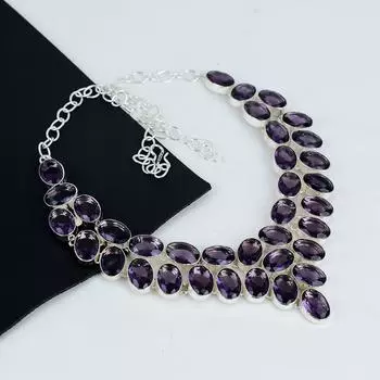 Красивое ожерелье из серебра 925 пробы с аметистом и драгоценными камнями, аметистовое серебряное ожерелье для жены, ожерелье унисекс, подарок на ватный тампон 20 фиолетовый