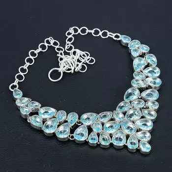 Красивое ожерелье из серебра 925 пробы с аквамарлином, ручная работа, аквамарлино-серебряное ожерелье для жены, ожерелье унисекс, подарок на День благодарения 20 синий