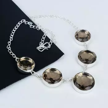 Красивое ожерелье из серебра 925 пробы с дымчатым топазом, серебряное ожерелье с дымчатым топазом для жены, унисекс-ожерелье, подарок на вату 20 коричневый