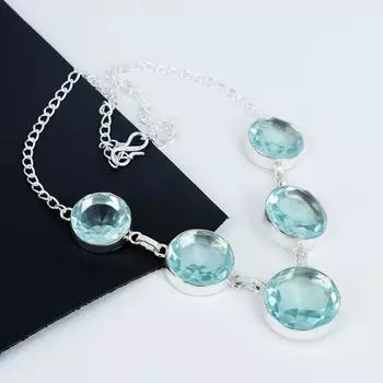 Красивое ожерелье из серебра 925 пробы с драгоценными камнями аквамарина, серебряное ожерелье с аквамарином для жены, унисекс-ожерелье в подарок 20 синий