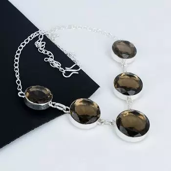 Красивое ожерелье из серебра 925 пробы с дымчатым топазом, серебряное ожерелье с дымчатым топазом для жены, унисекс-ожерелье, подарок на День матери 20 коричневый