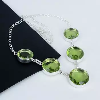 Красивое ожерелье из серебра 925 пробы с драгоценным камнем зеленого аметиста ручной работы, серебряное ожерелье с зеленым аметистом для жены, ожерелье унисекс, праздничный наряд в подарок 20 зелёный