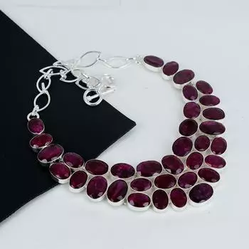 Красивое ожерелье из серебра 925 пробы с рубинами из кашмира, серебряное ожерелье с рубинами из кашмира для жены, ожерелье унисекс, подарок на День матери 8 красный