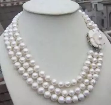 Красивое ожерелье из трех рядов 9-10 мм натурального белого жемчуга Южного моря 18-20 дюймов