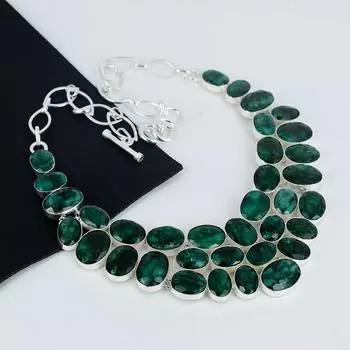 Красивое ожерелье изумрудного камня ручной работы из стерлингового серебра 925 пробы, ожерелье изумрудного серебра для жены, ожерелье унисекс, подарок на День благодарения 20 зелёный