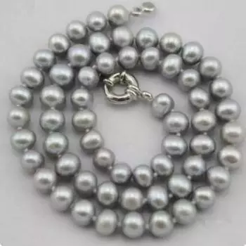 Красивое ожерелье ручной работы из натурального серого пресноводного жемчуга диаметром 7-8 мм