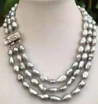 Красивое ожерелье с серым жемчугом в стиле барокко 9-10 мм