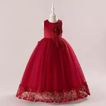 Красивое платье, платье принцессы с цветочным узором для девочек на свадьбу, летнее детское торжественное длинное платье с бантом для школы, вечерней вечеринки, детская новогодняя ткань 120 жёлтый