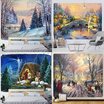 Красивое украшение дома, художественный настенный гобелен, рождественская елка, богемный психоделический сюжет, дорожный матрас 100x75cm