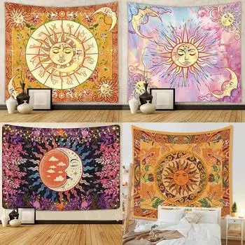 Красивое украшение интерьера, гобелен, психоделическое солнце и луна, мандала, цветы, домашняя стена 100x75cm