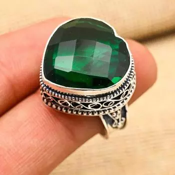 Красивое ювелирное кольцо из стерлингового серебра 925 пробы в форме сердца с хром-диопсидом и драгоценным камнем ручной работы 4 зелёный