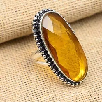 Красивое ювелирное кольцо ручной работы из стерлингового серебра 925 пробы с медовым топазом и драгоценным камнем 4 оранжевый