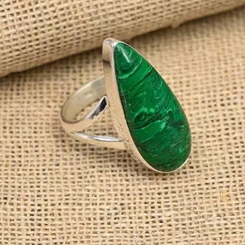 Красивое ювелирное кольцо ручной работы из стерлингового серебра 925 пробы с драгоценным камнем малахит 4 зелёный