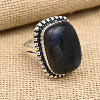 Красивое ювелирное кольцо ручной работы из стерлингового серебра 925 пробы с лабрадоритом 4 синий