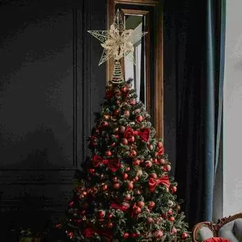 Красивое звездное освещение праздничное украшение рождественской елки верхнее украшение орнамент золотистый