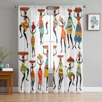 Красивые африканские женские прозрачные шторы для гостиной, современные модные занавески с балдахином для кухни, тюлевые шторы 135W x 114H(cm)