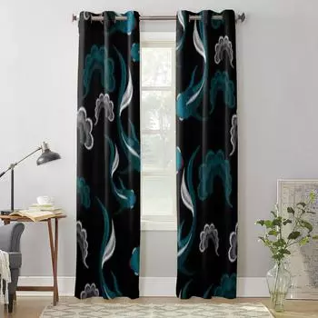 Красивые этнические занавески с изображением рыбы кои для детской комнаты, домашние жалюзи, шторы для гостиной, спальни, оконные шторы 135W x 60H(cm) x1