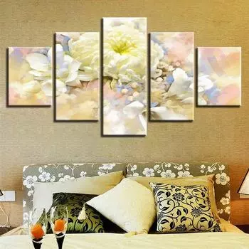Красивые белые цветы, абстрактные 5 шт., настенные художественные постеры с принтом на холсте, картины для гостиной, домашний декор, фотографии 20x35 20x45 20x55cm