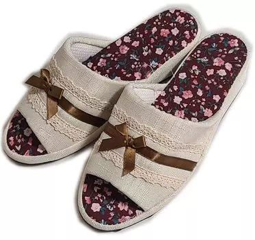 Красивые бежевые женские тапочки на каблуке, для дома, легкие, стильные, 4 см, ножки, СТИЛЬ, натуральные, хлопок, лента,