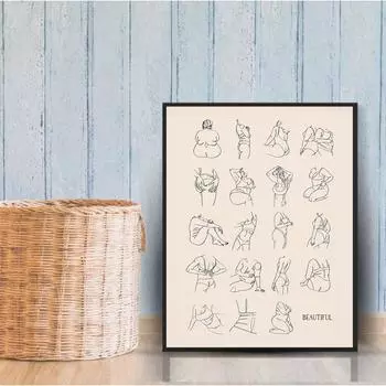 Красивые боди-позитивные художественные принты, женские обнаженные плакаты с рисунками, феминистские настенные панно, картина на холсте, декор для ванной комнаты 21x30cm No Framed белый