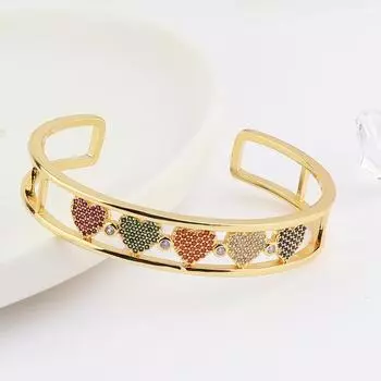 Красивые браслеты для влюбленных с золотым наполнителем, медные циркониевые браслеты в форме сердца, регулируемые браслеты, золотые для женщин, свадебные украшения для вечеринок