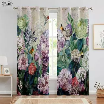 Красивые цветочные 3D-печатные шторы в китайском стиле с чернилами, пионами, розами, для спальни, гостиной, кабинета, декоративные шторы с карманами, 2 шт. W50xH130(CM)x2PCS&Grommet Top