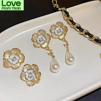 Красивые цветочные серьги с жемчугом, темперамент, новые модные ювелирные изделия, подвески оптом