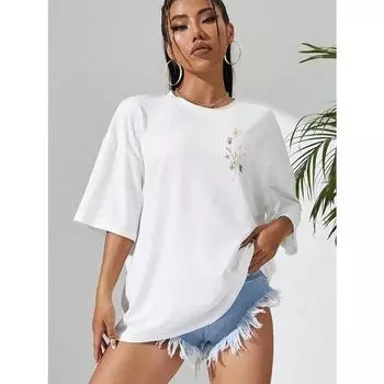 Красивые цветочные соцветия Принт Женские футболки Повседневные дышащие Мягкие топы с коротким рукавом Свободные Удобные Уличные Одежды XL