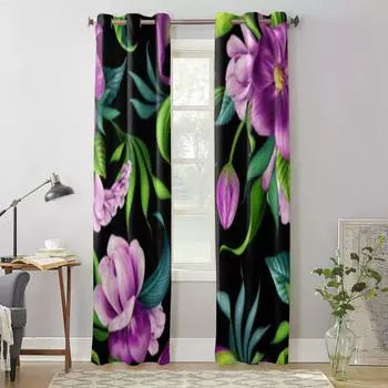 Красивые цветы черный тропический фон окна шторы для гостиной кухни современные шторы домашний декор жалюзи шторы 135W x 60H(cm) x1