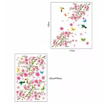 Красивые цветы персиковые птицы искусство ПВХ наклейки на стену съемный домашний декор 60*90cm