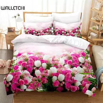 Красивые цветы Постельное белье Пододеяльник Комплект 3D постельных принадлежностей Цифровая печать Постельное белье Queen Size Постельные комплекты Модный дизайн EU single(135x200cm)