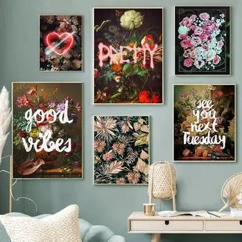 Красивые цветы ваза граффити картинки цитаты холст картины настенные рисунки постеры хорошее настроение цветочные принты домашний декор для спальни 21x30cm No Framed белый