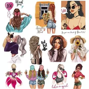 Экологически чистые патчи-наклейки в виде красивых девушек. Аппликация для футболок