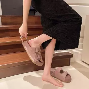 Красивые французские тапочки Boken с толстой подошвой, классные женские летние тапочки, улучшенный смысл 2025, новые туфли для выхода с юбкой 35 хаки