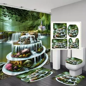 Красивые горные водопады узор занавески для душа геометрические полосы шторы для ванной комнаты аксессуары набор занавеска для ванны с крючками водонепроницаемые 180X180cm