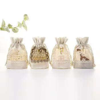Красивые холщовые сумки на шнурке Прозрачные кружевные сумки для хранения окон Новогодние сумки для конфет Рождественские подарочные сумки