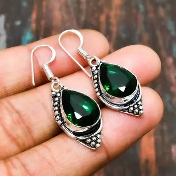 Красивые хромдиопсид, ювелирные серьги ручной работы из стерлингового серебра 925 пробы с драгоценными камнями 1.51 Inches зелёный
