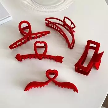 Красивые красные когти для женщин, рождественская тема, красное ворсовое покрытие, зажимы для когтей, головные уборы, женские аксессуары для волос