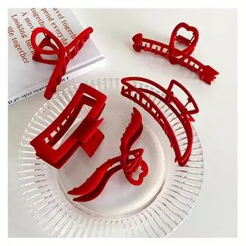 Красивые красные когти для женщин, рождественская тема, красное ворсовое покрытие, зажимы для когтей, головные уборы, женские аксессуары для волос