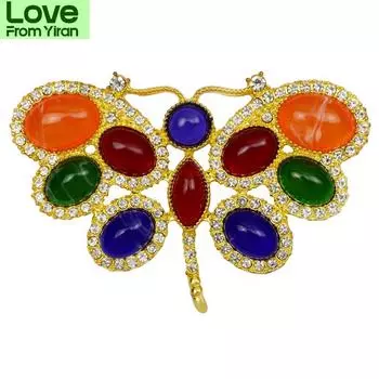 Красивые красочные броши-бабочки для женщин, новые зимние булавки для пальто, средний дизайн, ретро-ювелирные изделия, высокое качество золотой