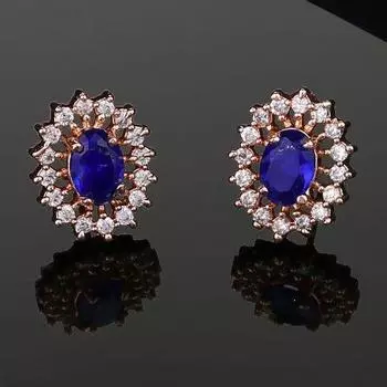 Красивые круглые дизайнерские серьги-гвоздики Estele с покрытием из розового золота и голубыми камнями для женщин
