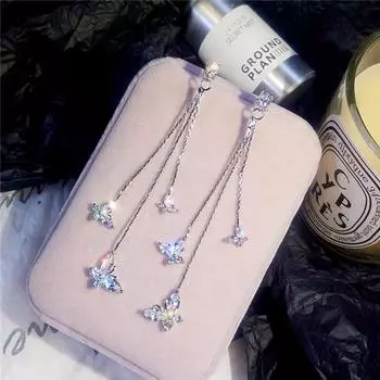 Красивые милые длинные серьги с кисточками в виде бабочки, элегантные висячие серьги с темпераментом, женские вечерние украшения белый