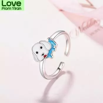 Красивые модные милые животные, капающие серебряные украшения 925 пробы, зодиакальный щенок, милая собака, женский подарок, открывающиеся кольца Xzr032