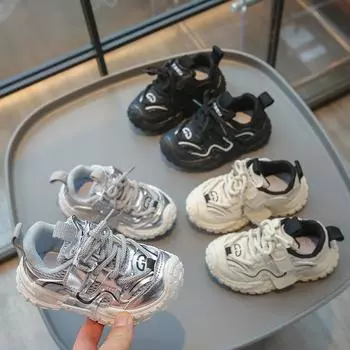 Красивые однотонные кроссовки для мальчиков Осенью Среднего возраста для девочек Повседневная обувь для детей Кроссовки для бега Tide 21 серебряный