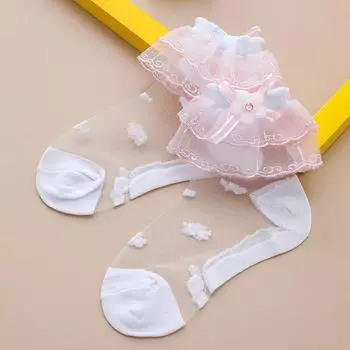 Красивые однотонные удобные эластичные летние уличные детские кружевные носки с бантом для детей, короткие чулки для девочек S белый