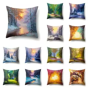 Красивые пейзажи четырех сезонов с принтом, чехол для подушки, украшение для дома, гостиной, дивана, квадратная подушка, наволочка 40X40CM