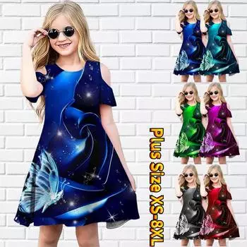 Красивые платья с цветочным принтом роз для девочек, детское праздничное платье с открытыми плечами для девочек, платье принцессы, платье с короткими рукавами для девочек старше 4 лет 80 синий